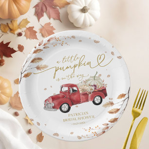 Een Kleine Pompoen Herfst Rode Truck Baby Shower Papieren Bordje