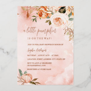 Een Kleine Pompoen Herfst Roze Baby Shower Folie Uitnodiging