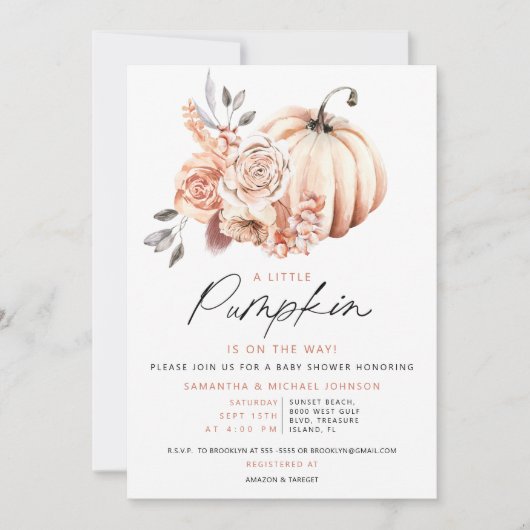 Een kleine pompoen is onderweg Baby shower Kaart (Voorkant)