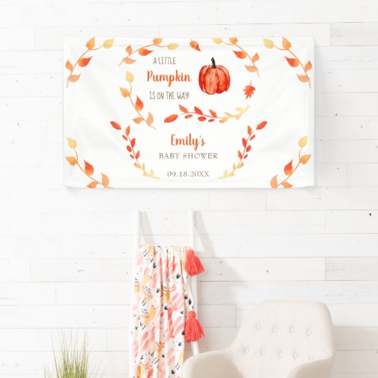 Een kleine pompoen is onderweg naar de Baby shower Spandoek (Insitu)