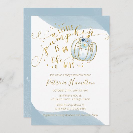 Een kleine pompoen is onderweg, padvinder Baby sho Kaart (Voorkant / Achterkant)