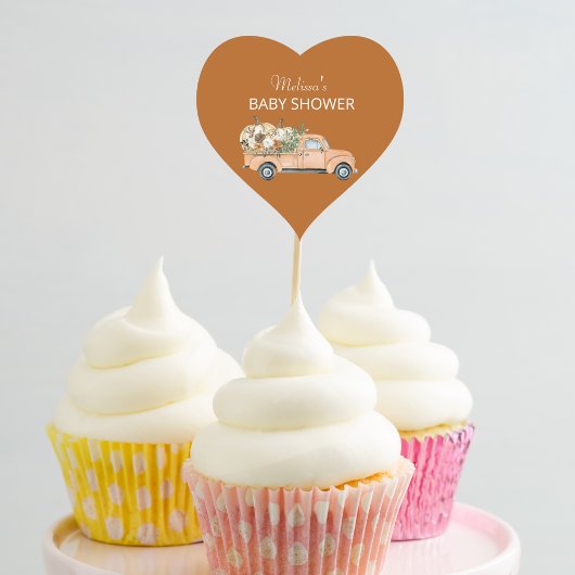 Een kleine pompoen is op de weg cupcake topper hart sticker