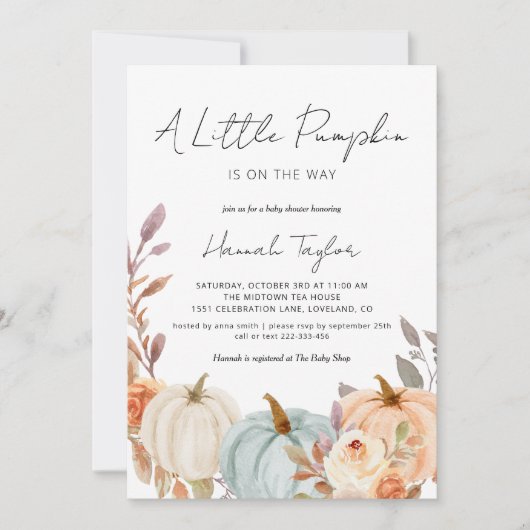 Een kleine pompoen is op de weg Herfst Baby shower Kaart (Voorkant)