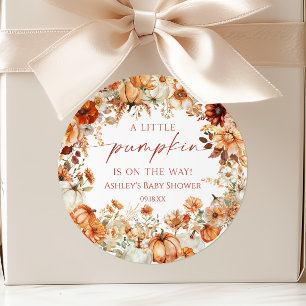 Een Kleine Pompoen Landelijke Bloemige Baby Shower Ronde Sticker