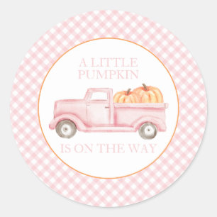Een kleine pompoen lichtroze vrachtwagen baby show ronde sticker