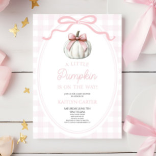 Een Kleine Pompoen Roze Strik Herfst Baby Shower Kaart