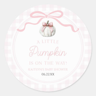 Een Kleine Pompoen Roze Strik Herfst Baby Shower Ronde Sticker