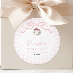 Een Kleine Pompoen Roze Strik Herfst Baby Shower Ronde Sticker
