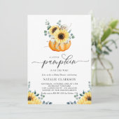 Een kleine pompoen Rustic Sunflower Herfst Baby sh Kaart (Staand voorkant)