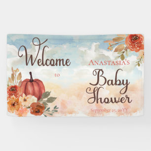 Een kleine pompoen   Welkom Floral Girl Baby showe Spandoek