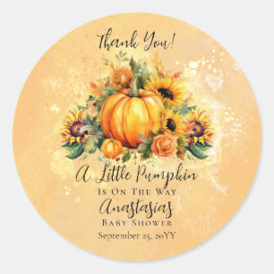 Een kleine pompoen Zonnebloemen Herfst Baby show Ronde Sticker