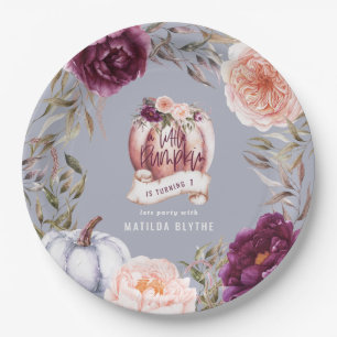 Een kleine pompoenflorale herfst 1e verjaardag papieren bordje