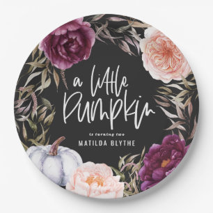 Een kleine pompoenflorale herfst verjaardagsfeest papieren bordje