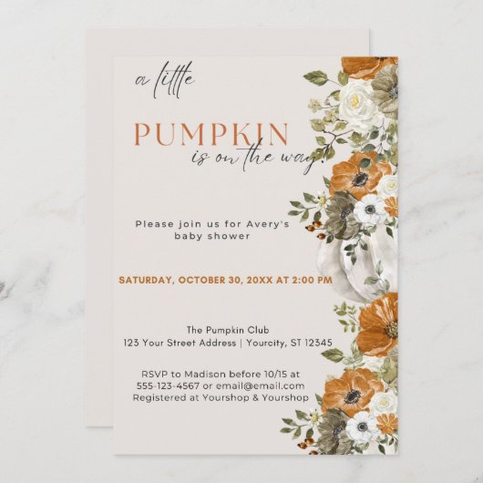 Een kleine pompoenHerfst Baby shower | Genderneutr Kaart (Voorkant / Achterkant)