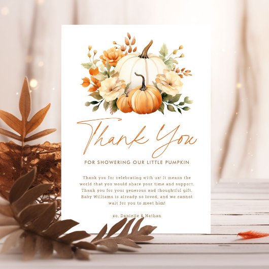 Een kleine pompoenHerfst Floral Baby shower Bedankkaart