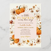 Een kleine pompoenherfst Herfst Floral Baby shower Folie Uitnodiging (Voorkant)