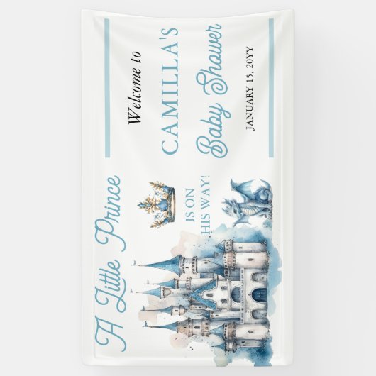 Een kleine prins is op weg jongen Baby shower Spandoek (Verticaal)