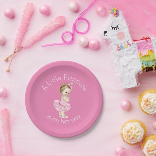 Een kleine prinses Ballerina Baby shower Roze Papieren Bordje (Feest)