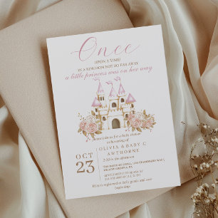 Een kleine prinses roze kasteel bloemen baby showe kaart