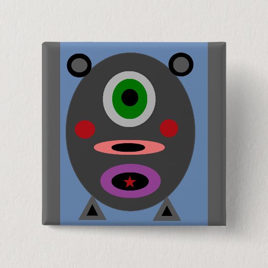 Eén kleine pruik vierkante button 5,1 cm (Voorkant)