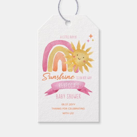 Een kleine Ray Sunshine Girl Baby shower Favor B Cadeaulabel (Voorkant)