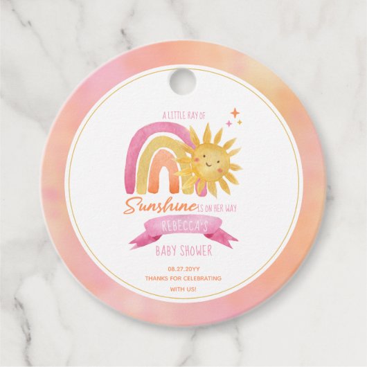 Een kleine Ray van Sunshine Girl Baby shower Bedankjes Labels (Voorkant)