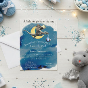 Een Kleine Ridder Draak Baby Shower Per Post Zilve Briefkaart