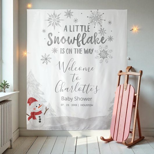 Een kleine sneeuwvlok grijze Baby shower achtergro Wandkleed