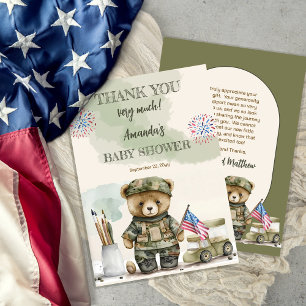 Een kleine soldaat teddybeer baby shower bedankkaart