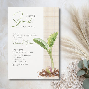 Een Kleine Spruit Plant Bruine Gingham Baby Shower Kaart