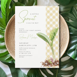 Een Kleine Spruit Plant Gele Geruite Baby Shower Kaart
