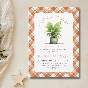 Een Kleine Spruit Plant Oranje Gingham Baby Shower Kaart