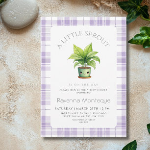 Een Kleine Spruit Plant Paarse Gingham Baby Shower Kaart