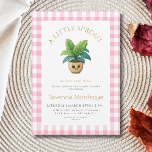 Een Kleine Spruit Plant Roze Gingham Baby Shower Kaart
