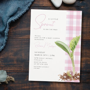 Een Kleine Spruit Roze Gingham Baby Shower Kaart