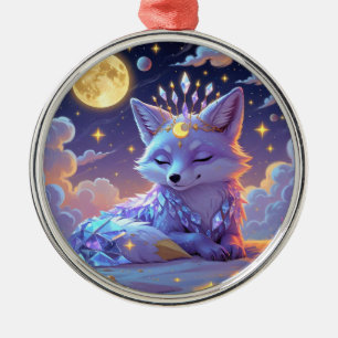 Een kleine Star Whisper Moonlit Fox die vredig sla Metalen Ornament
