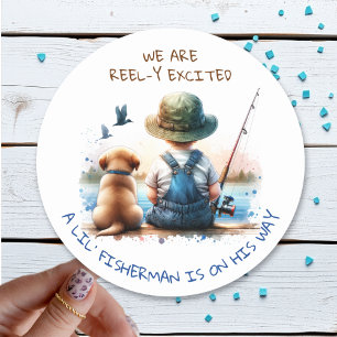 Een kleine visser   Baby shower van Schattigee jon Ronde Sticker