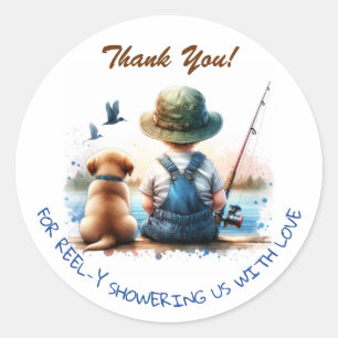 Een kleine visser Bedankt, jongens Baby shower Ronde Sticker