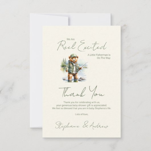 Een kleine visser is onderweg naar het Baby shower Bedankkaart (Voorkant)