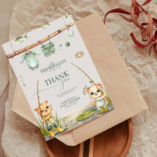 Een kleine visser voelt zich in blijdschap Baby sh Bedankkaart