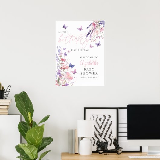 Een kleine vlinder Bloemen Baby shower Welkomstbor Poster (Thuiskantoor)