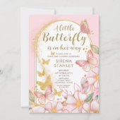 Een kleine vlinder | Goud Glitter Roze Baby shower Kaart (Voorkant)