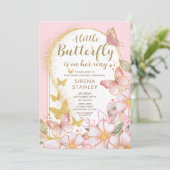 Een kleine vlinder | Goud Glitter Roze Baby shower Kaart (Staand voorkant)