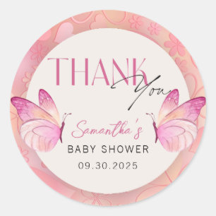 Een kleine vlinder is op de weg Baby shower Ronde Sticker