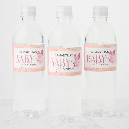 Een kleine vlinder is op de weg Baby shower Waterfles Etiket (Flessen)
