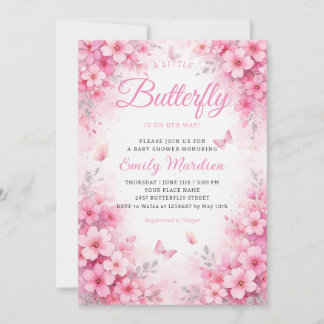 Een kleine vlinder roze bloemenmeisje baby shower kaart