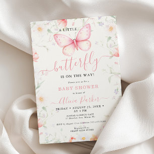 Een kleine vlinder wilde bloem meisje babyshower kaart