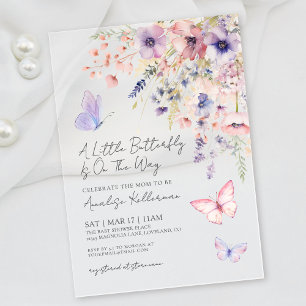 Een Kleine Vlinder Wildflower Baby Shower Acryl Uitnodigingen