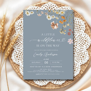 Een Kleine Wilde Bloem Boho Stofblauw Baby Shower Kaart