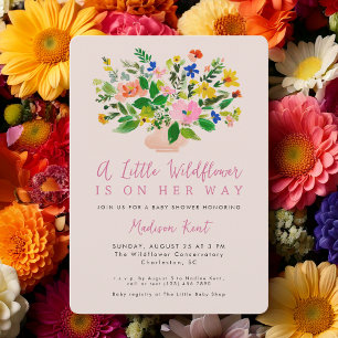 Een Kleine Wilde Bloem Roze Meisje Baby Shower Kaart